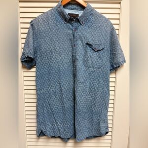 JACHS Classic Fit Shirt Mens 2XL Blue Geometric Print Button Up Short Sleeve